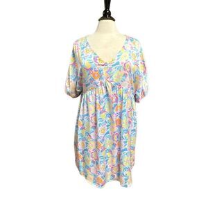 Emily Wonder Women Pink & Blue Floral Short Sleeve Dress Sz Med NEW
